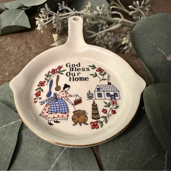 Vintage Sonsco Japan Wall Hanging Spoon Rest God Bless Our Home Amish Country - Picture 3 of 4